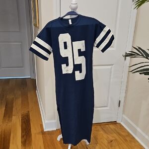 Anthropologie Navy Blue Maxi Dress with White Accents